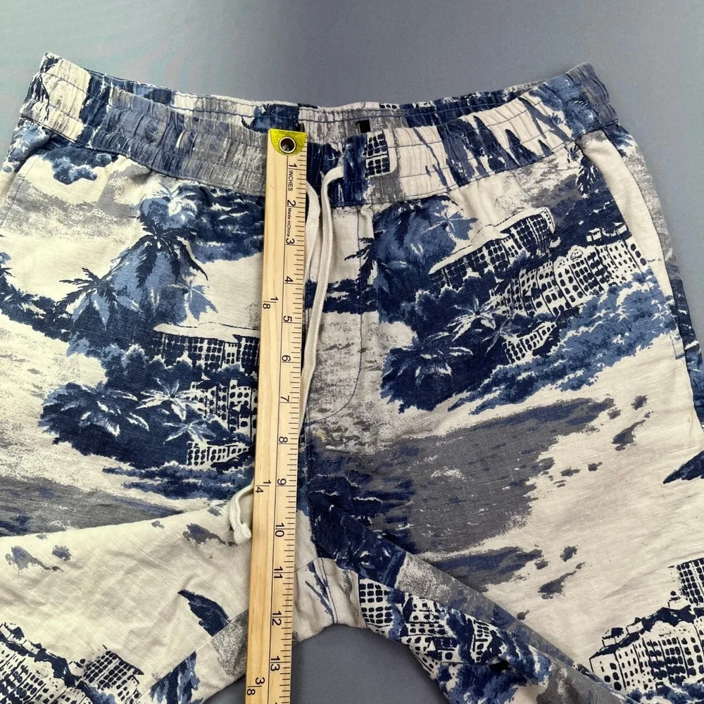 Linen Blend Shorts Elastic Waist Tropical‎ Print Casual Mens Fits 30